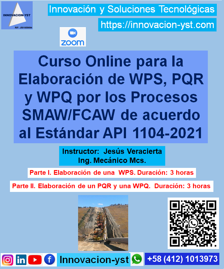 Curso de Elaboración de WPS, PQR y WPQ por API 1104-2021